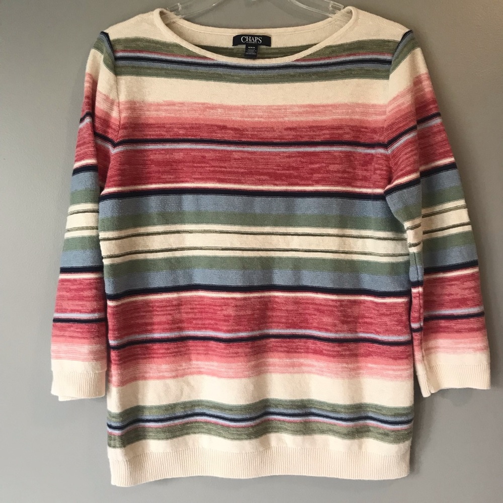 Chaps denim multi colored stripe sweater medium